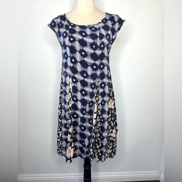 ANTHROPOLOGIE Maeve Indiga Swing Floral Dress Tasseled Back Lace Up Navy Size S - Picture 5 of 15